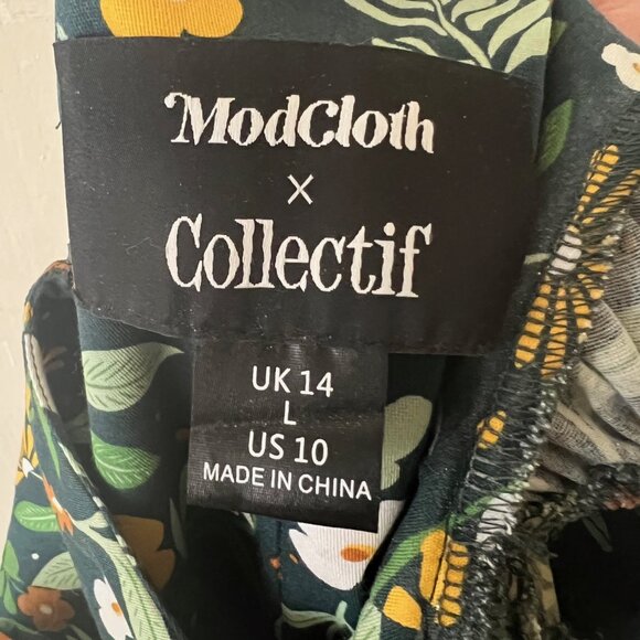 MODCLOTH x COLLECTIF Bustling Blooms Green Demira Floral Swing Dress US10 UK14 - Picture 4 of 8